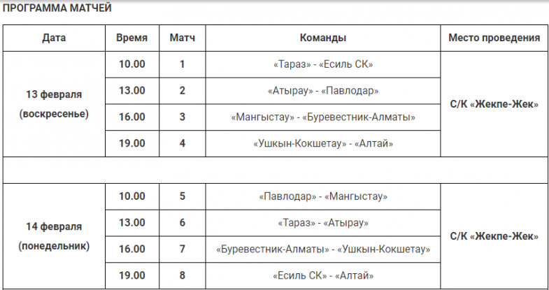 Расписание волейбола в Казахстане. Т3 расписание
